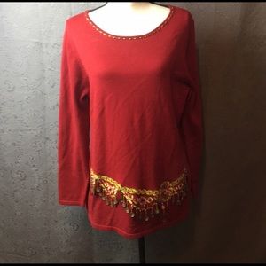 BOB MACKIE WOMENS SZ MED EMBELLISHED RED SWEATER